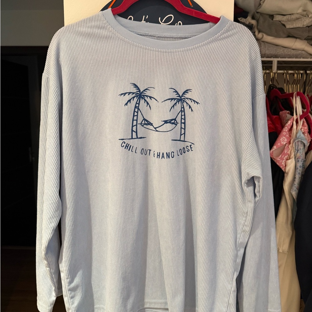 Light Blue 'Chill Out Hang Loose' Graphic Long Sleeve Tee